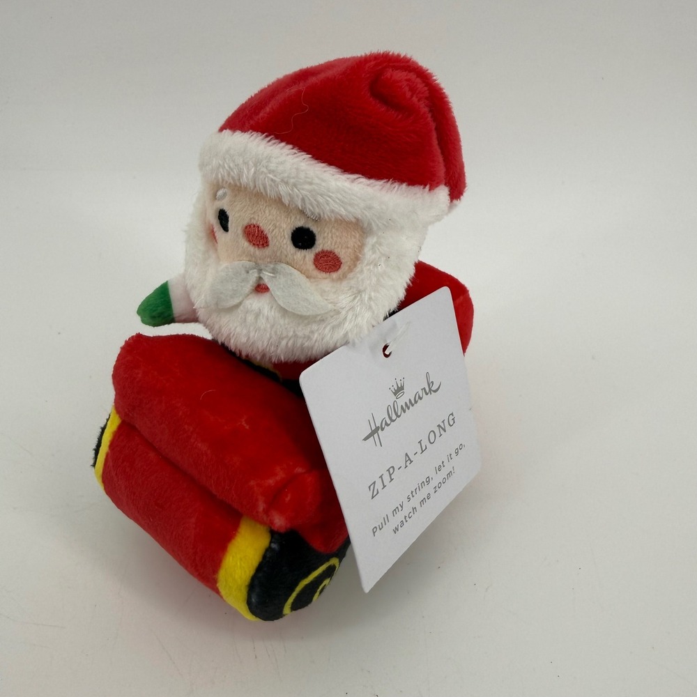 Hallmark Zip-A-Long Santa Claus Plush Christmas Pull String Sleigh Toy Red 5"